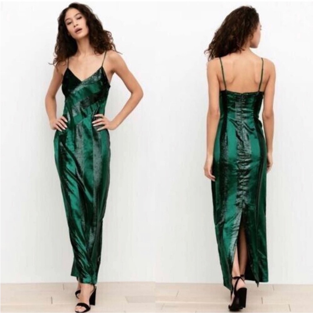Yumi Kim Emerald Green Velvet Slip Dress Satin Look Maxi Dress Open Back Party